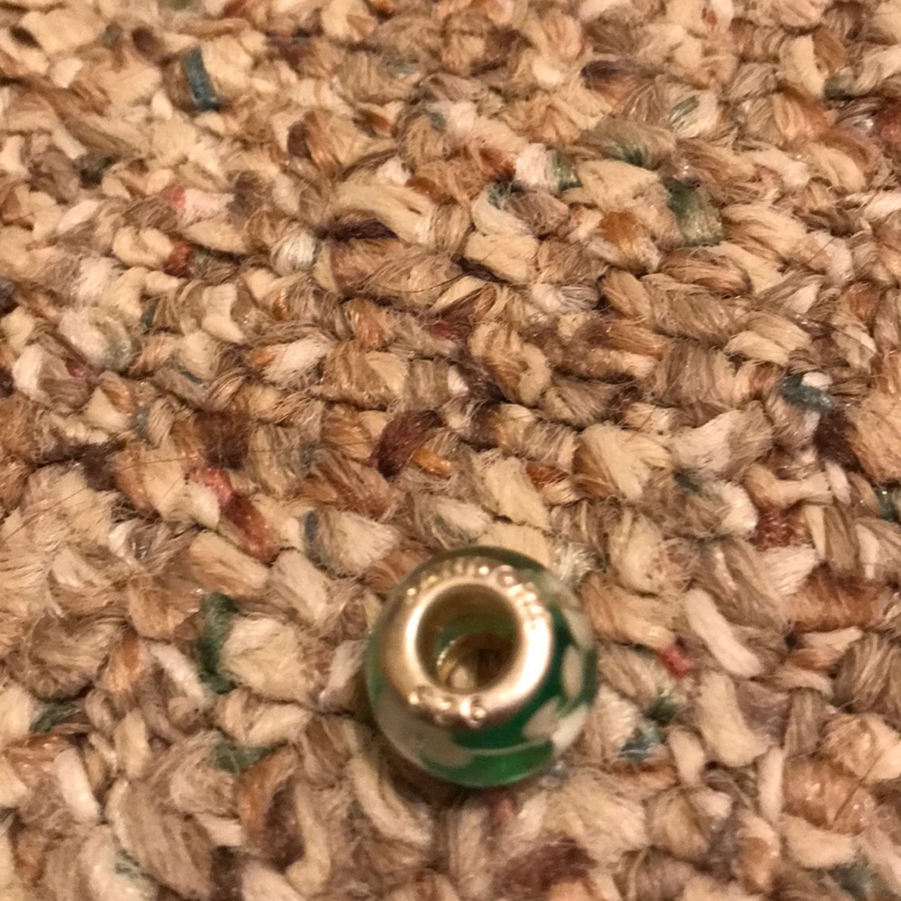 Green and white flower Pandora bead.